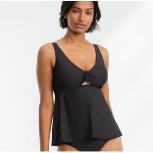 Birdsong Bare Necessities 34DDD Underwire Black Tie Front Tankini Swim Top NEW - Picture 11 of 13
